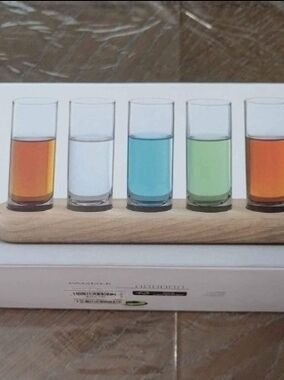 LSA Multicolor Shot Glass Set with Wooden Tray